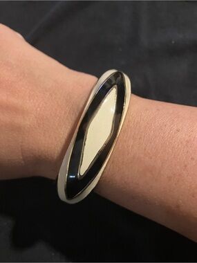 Vintage Original by Robert Enamel Hinged Bangle Bracelet Signed Mod Geometric